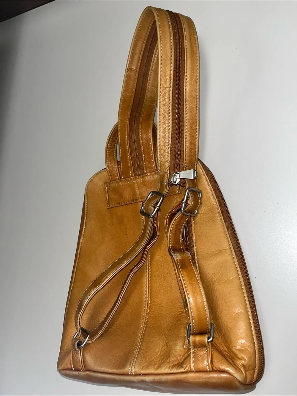 Classic Tan Leather Backpack / Converts Shoulder Bag